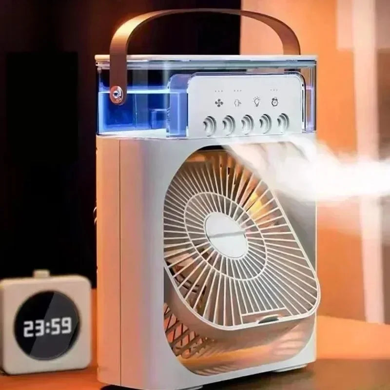 3 in 1 Mini Portable Cooling Fan with USB Charging Water Mist Air Conditioner LED Night Light for Home Office Desk Humidifier