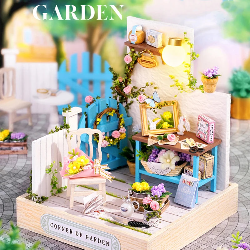 Wooden Miniature Doll House DIY Handmade Assembly Model Building Kit With Dust Cover 3D Puzzle Toys Birthday Gifts Dollhouse