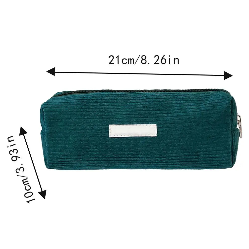 pure Corduroy Pencil Case Travel Cosmetic Lipstick Purse Storage Bag Student School Stationery Organizer Pouch Pencilcase