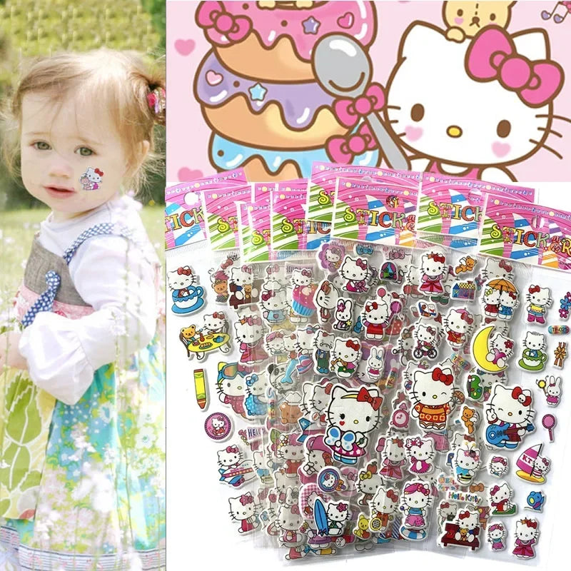 12PCS Kawaii Hello Kitty Bubble Stickers 3D Decoration Decals Cute Children Reward Puffy Sticker Stationery Supplies Kids Toy