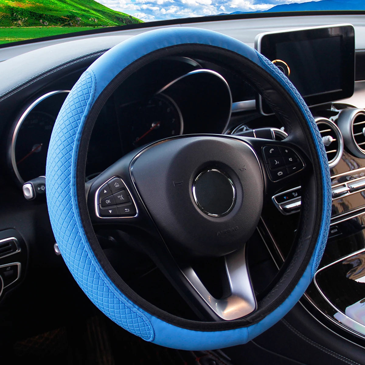 PU Leather Embossed Three-dimensional Car without Inner Ring Steering Wheel Cover for 14.5-15 Inches of Automotive Supplies