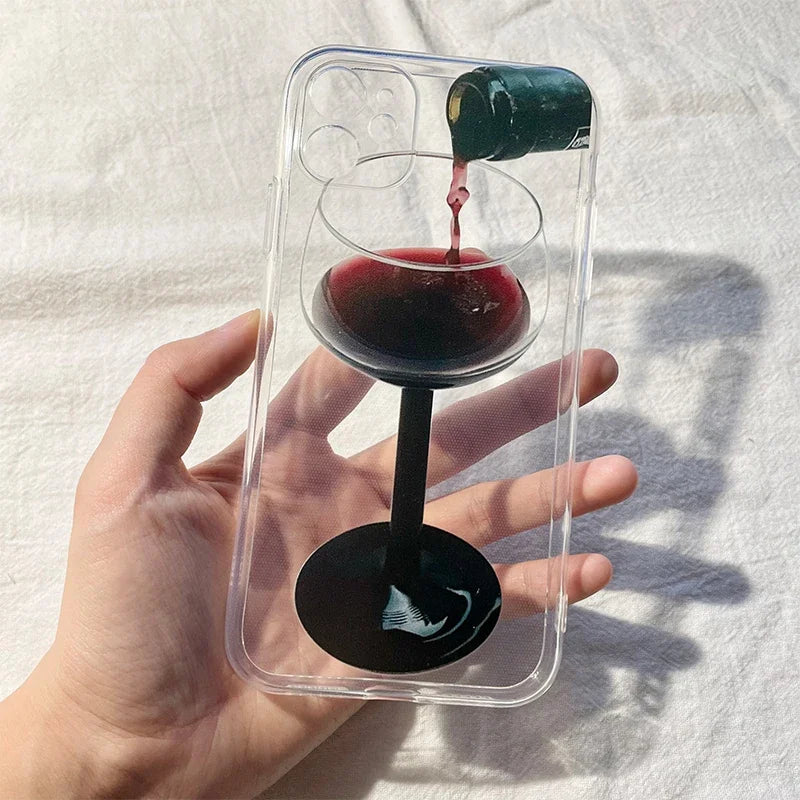 Simple Elegant Red Wine Glass Korean Ins Phone Case For iPhone 16 15 14 13 12 11 Pro Max 7 8 Plus Y2K Mini Y2K Creative Cover