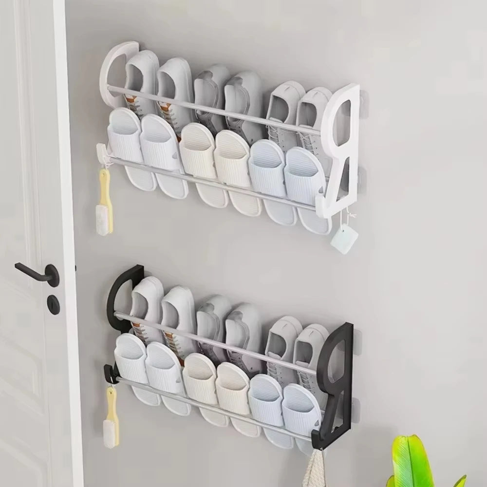 Wall Mounted Shoe Rack Simple Bathroom Slipper Rack Multi-functional Nail Free Kitchen Rack Hole Free Door Back Shoe Rack