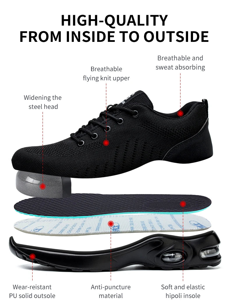 Safety shoes for men and women, breathable work sports shoes, steel toe shoes, puncture resistant safety protection shoes