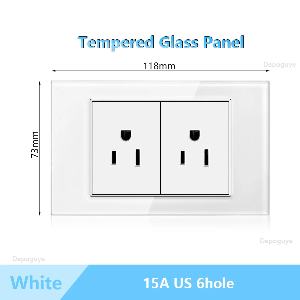 US Wall Switch Power Socket with USB Type-c Quick Charger,American Mexico White Tempered Glass Plug Outlet,Light Switch Panel