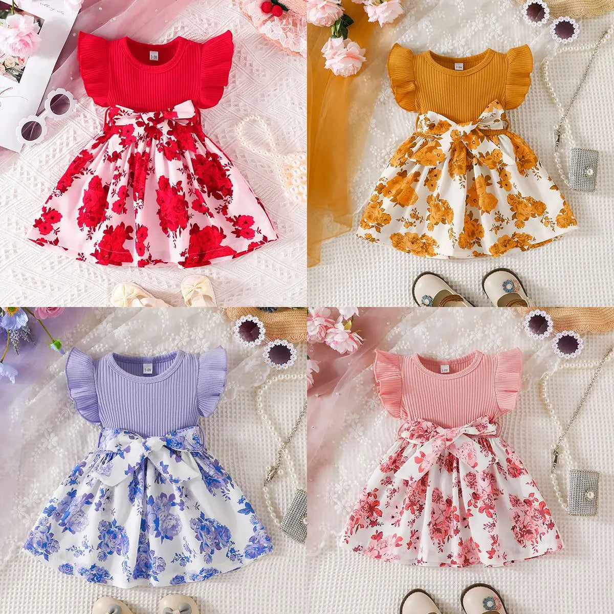 Summer Newborn Baby Dress For Girls Kids 3M-3Y Cute Floral Butterfly Sleeve Prints Princess Dresses Formal Occasion Clothing