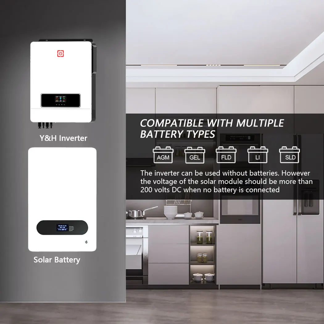Y&H 10KW Hybrid Solar Inverter 48V 230V 10.2KW On/Off Grid Pure Sine Wave Inverter 2xMPPT 160A Solar Battery Charger BMS WiFi