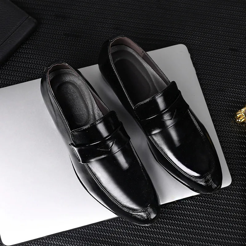 Men's Shoes Loafers Dress Man British Casual Single Leather Small Square Toe Mens Genuine Shoe Formal Black Elegant Good Quality - Belvar