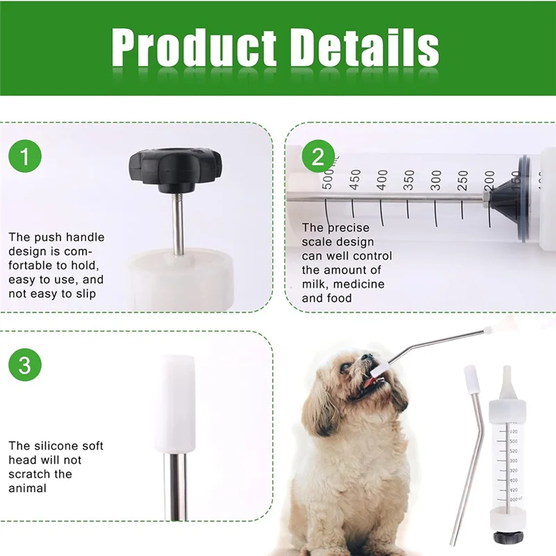 Veterinary Metal Feeding Gun 500ML Large, Adjustable Livestock Drench-Gun Reusable Animal Medicine Dispenser-AT64