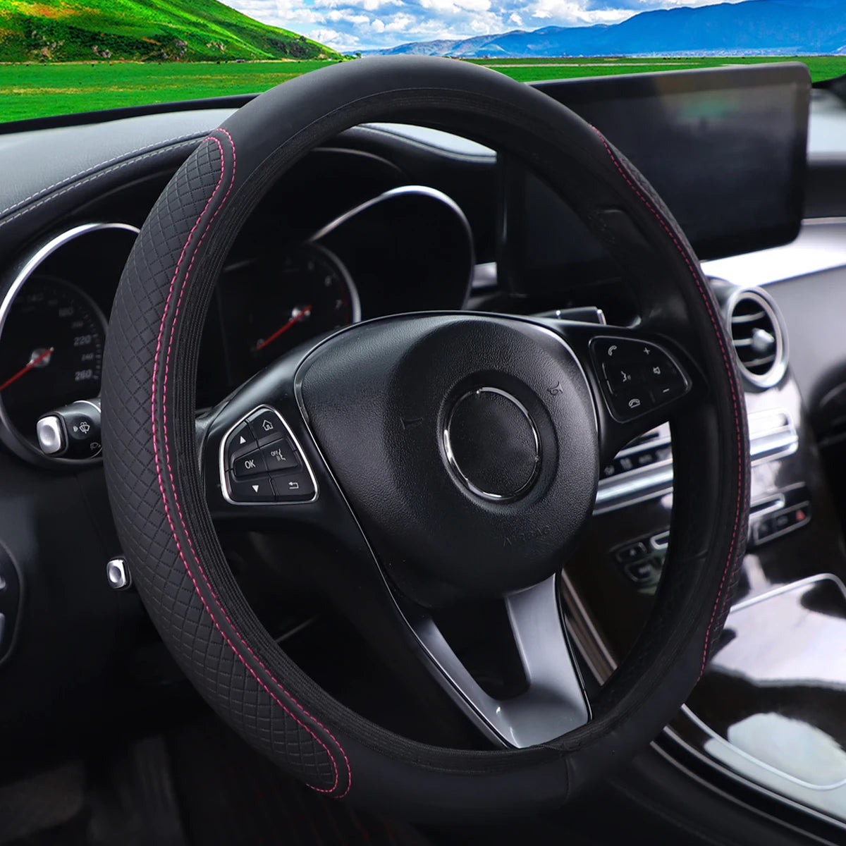 PU Leather Embossed Three-dimensional Car without Inner Ring Steering Wheel Cover for 14.5-15 Inches of Automotive Supplies