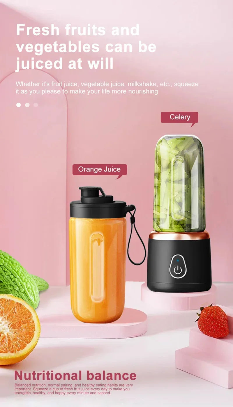 Portable Juicer for Shakes Smoothies Rechargeable USB 400ML Traveling Fruit Juicer Double Cup Fruit Blender Juicer Cup