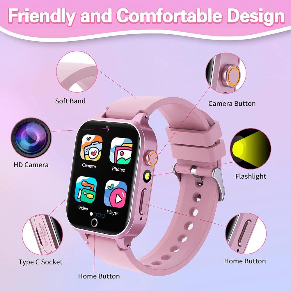 2024 Smart Watch Kids HD Touch Screen 26 Games Smartwatch Video Camera Music Audiostory Learn Card Educational Watch Boy Girl