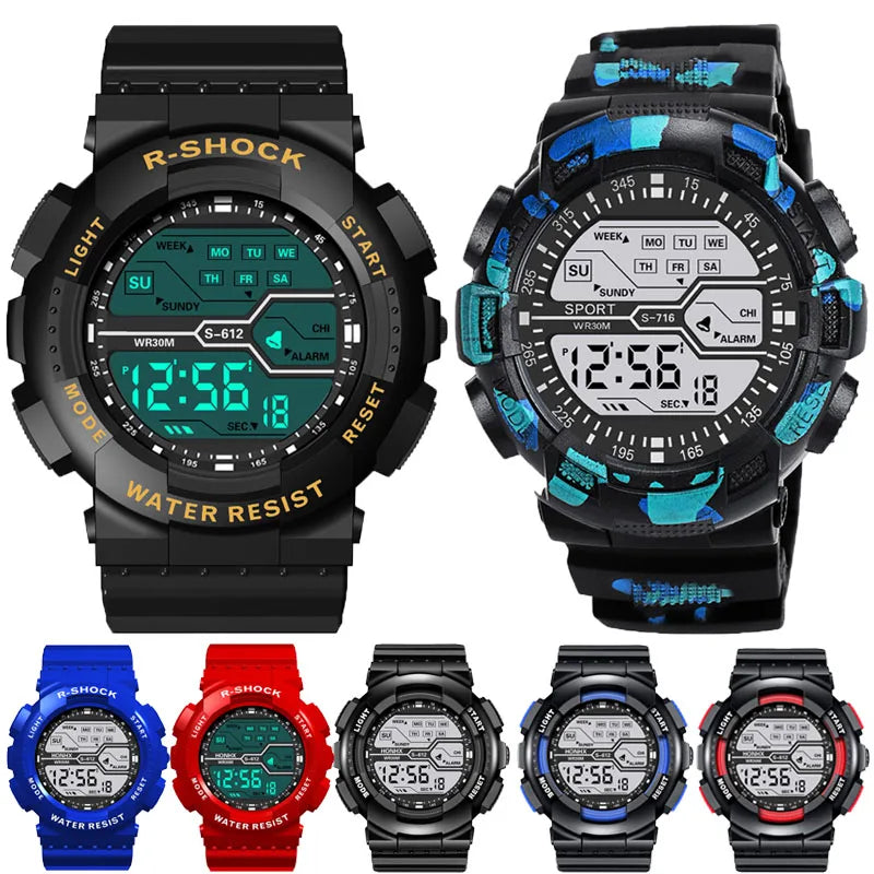 YIKAZE Men's Digital Electronic Watch Sports Glow 55mm Large Dial Student Outdoor Adventure Trend Multifunctional Watches Clock