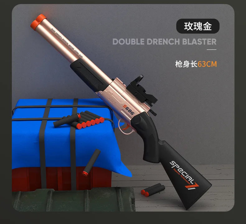 Toy Gun S686 Rifle Double Barreled Airsoft Launcher Dual Soft Bullets Outdoor Sports Game Pistola Shot Gun Weapon for Kids Gift