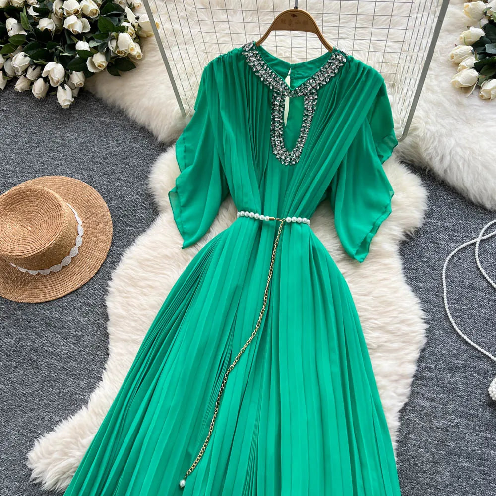 Women Dress Long Dresses Gown Party Night A Line Vestidos Round Neck Ruffles Sleeve Elegant Splice Y2k Streetwear Slim Fit