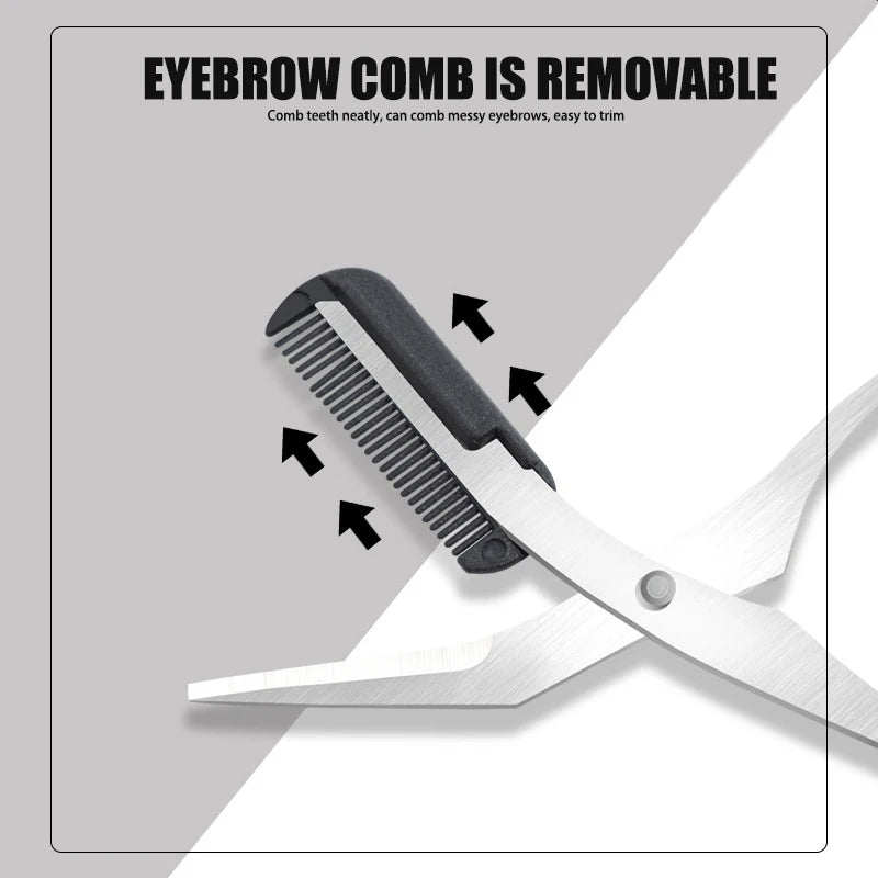 1Pcs Safe Eyebrow Trimmer Stainless Steel Eyebrow Scissors with Comb Hair Removal Shaver Eyebrows Shaping Makeup Tool