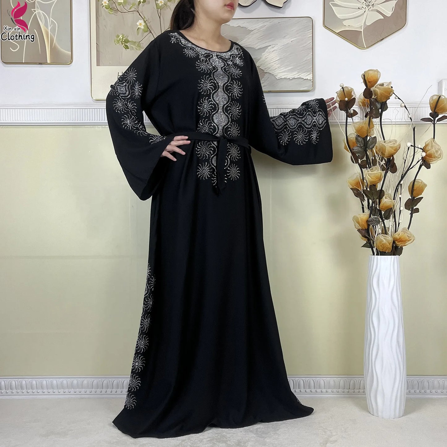 2025New High-Quality Dubai Muslim Abaya for Women Dress Islamic Turkey Femme Clothing Long Sleeve Loose African Dress With Scarf