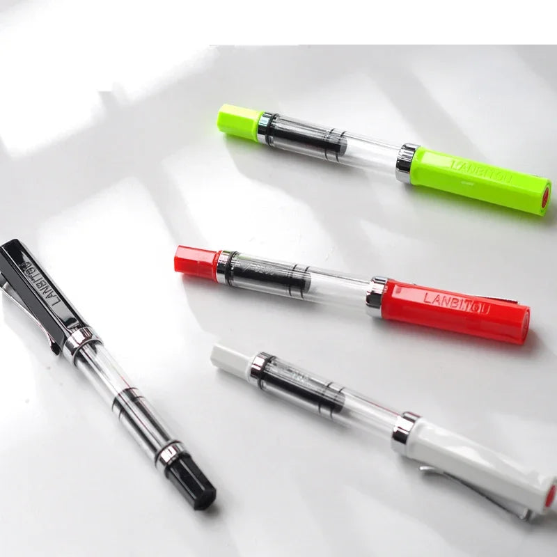 Student Practise Calligraphy Plastic Transparent Fountain Pen F Nib 0.5mm Hooded Nib 0.38mm Color Ink Pens School Supplies