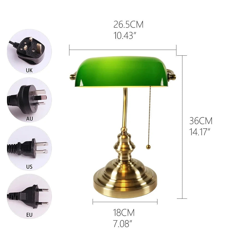 Vintage glass banker‘s lamp zipper switch desk lamp bedroom home stuy restaurant library office light night lamp
