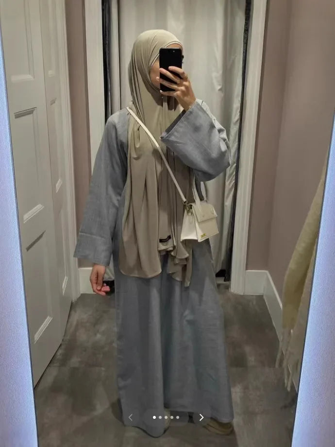 2025 Ramadan Eid Djellaba Plain Modest Muslim Dress Dubai Abaya Turkey Kaftan Kebaya Arabic Robe Women Islam Jalabiya Vestidos