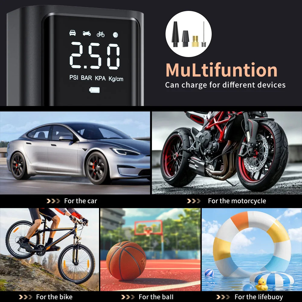 YIJU Rechargeable Car Air Pump Tire Inflator Portable Compressor Digital Cordless Car Tyre Inflator For Motocycle Bicycle Balls