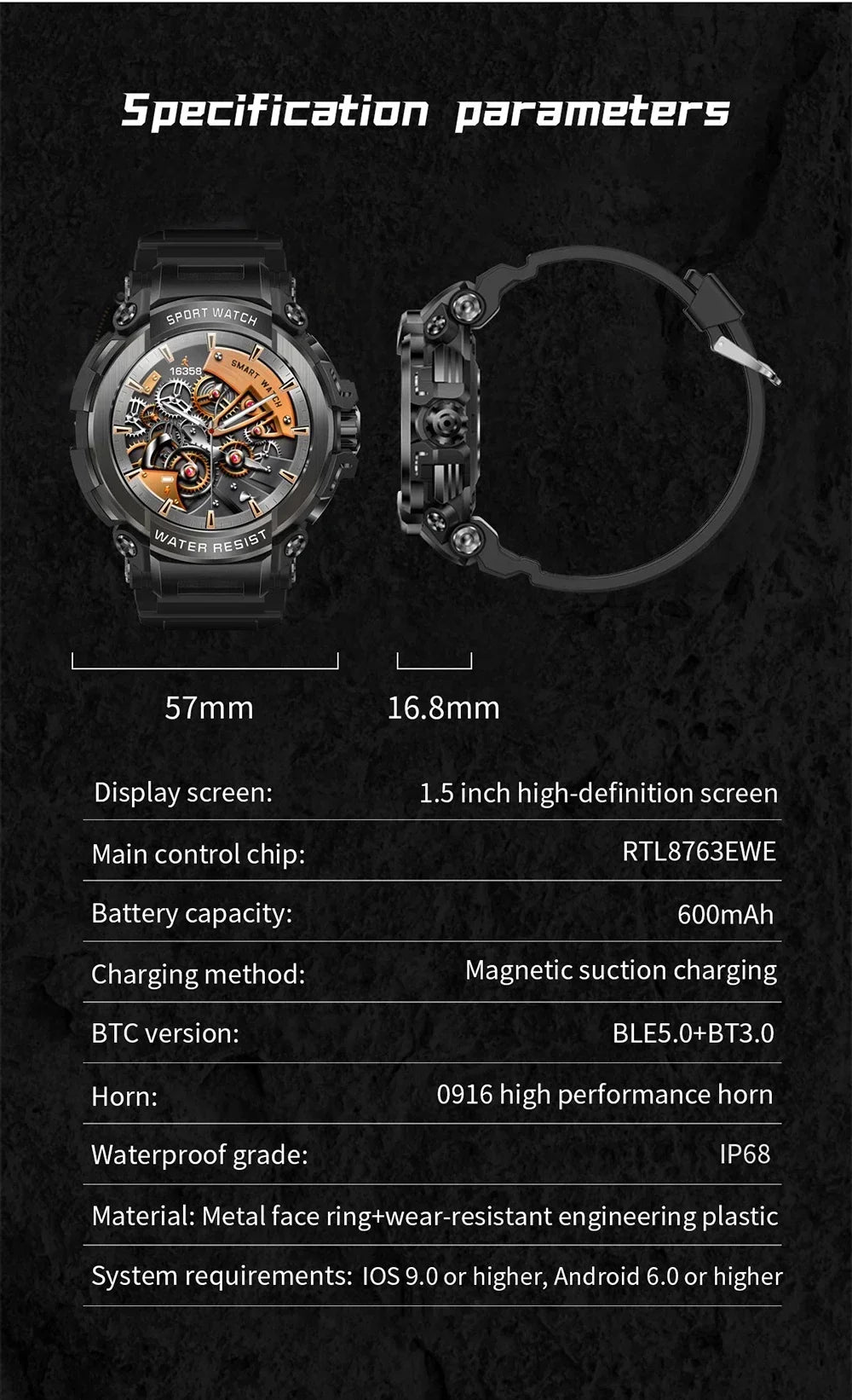 Xiaomi 1.5" Bluetooth Call GPS Smart Watch Men 120+ Sports Fitness Tracker Health Monitor Smartwatch for Android IOS 600mAh T90