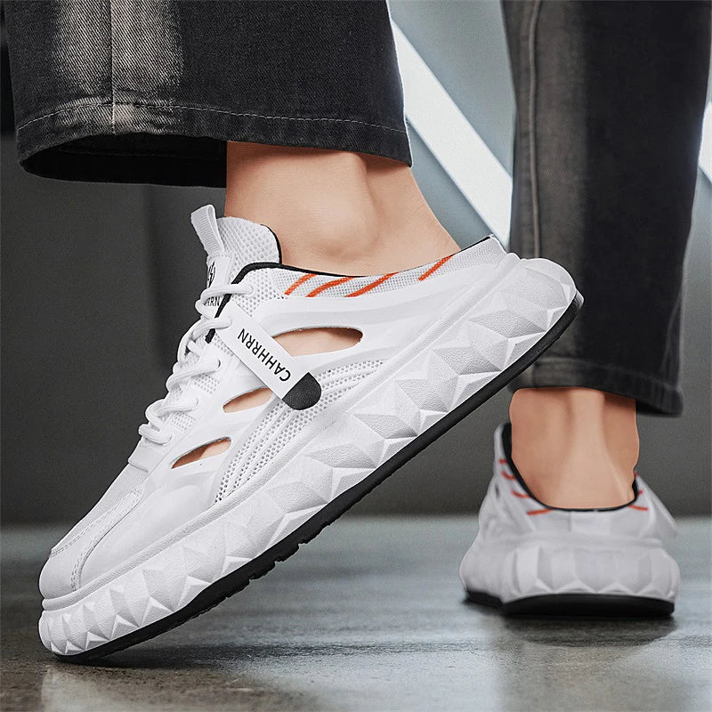 Men's toe-covered half-slip shoes: comfortable, breathable, color-block, stylish, flat-heeled, versatile casual shoes - Belvar