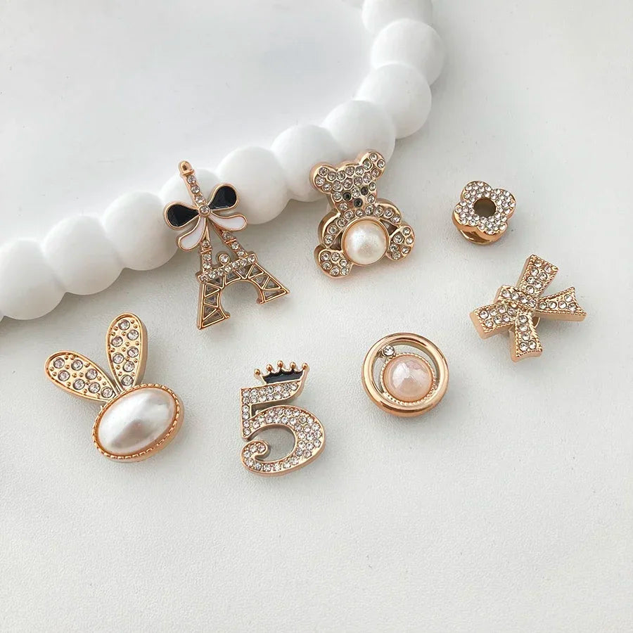 14PCS Shoe Charms Rhinestone Pearl Decorations DIY Detachable Pins for Crocs Clogs Sandals Sneakers Jewelry Accessories