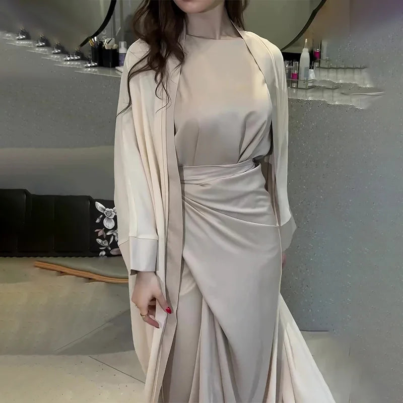 Ramadan Eid Abaya Dress for Women 2 Piece Set Women Dubai Saudi Islam Morocco Kaftan Party Long Robe Open Abayas Vestidos