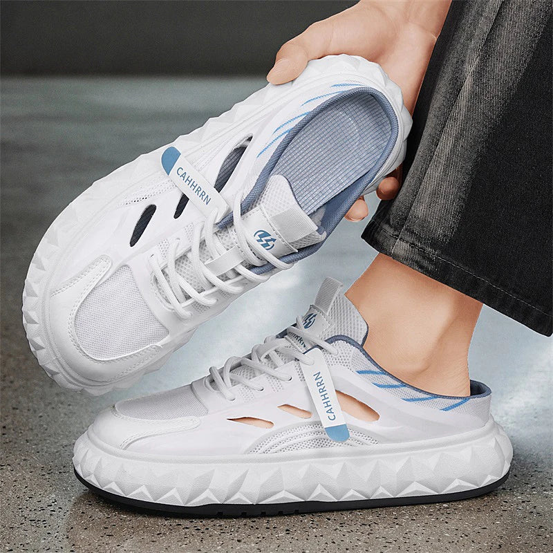 Men's toe-covered half-slip shoes: comfortable, breathable, color-block, stylish, flat-heeled, versatile casual shoes - Belvar