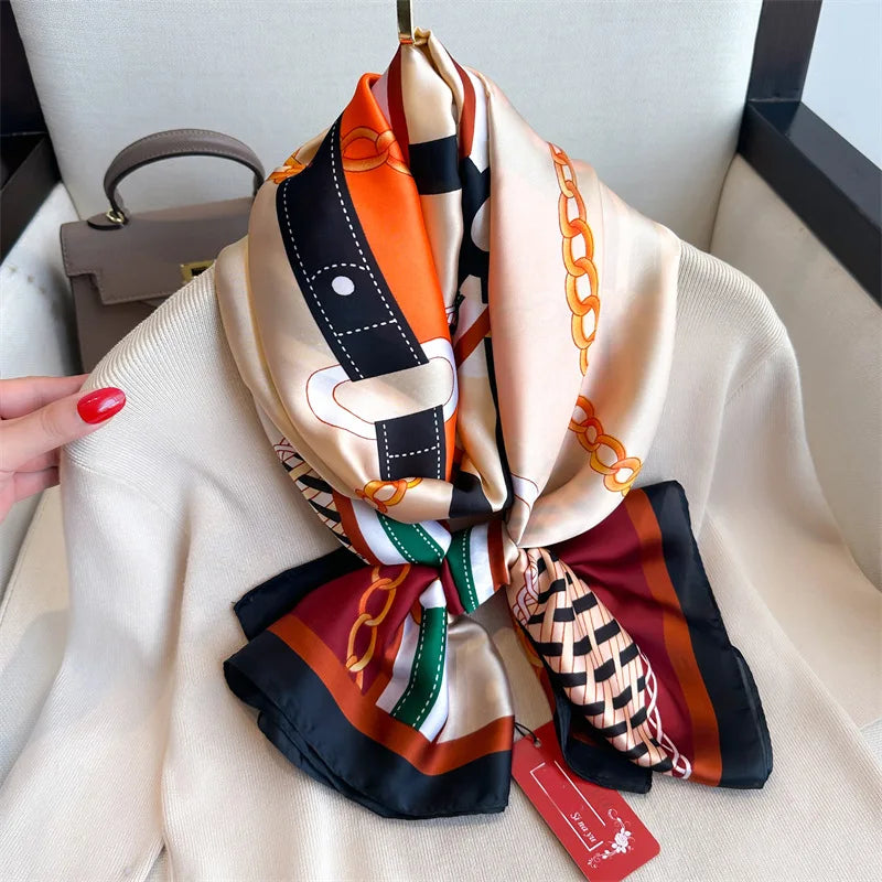 180*90cm Luxury Women Large Size Soft Shawl Bandanna Foulard Muffler Silk Scarf Sun Protection Hijab Elegant Large Size Scarves