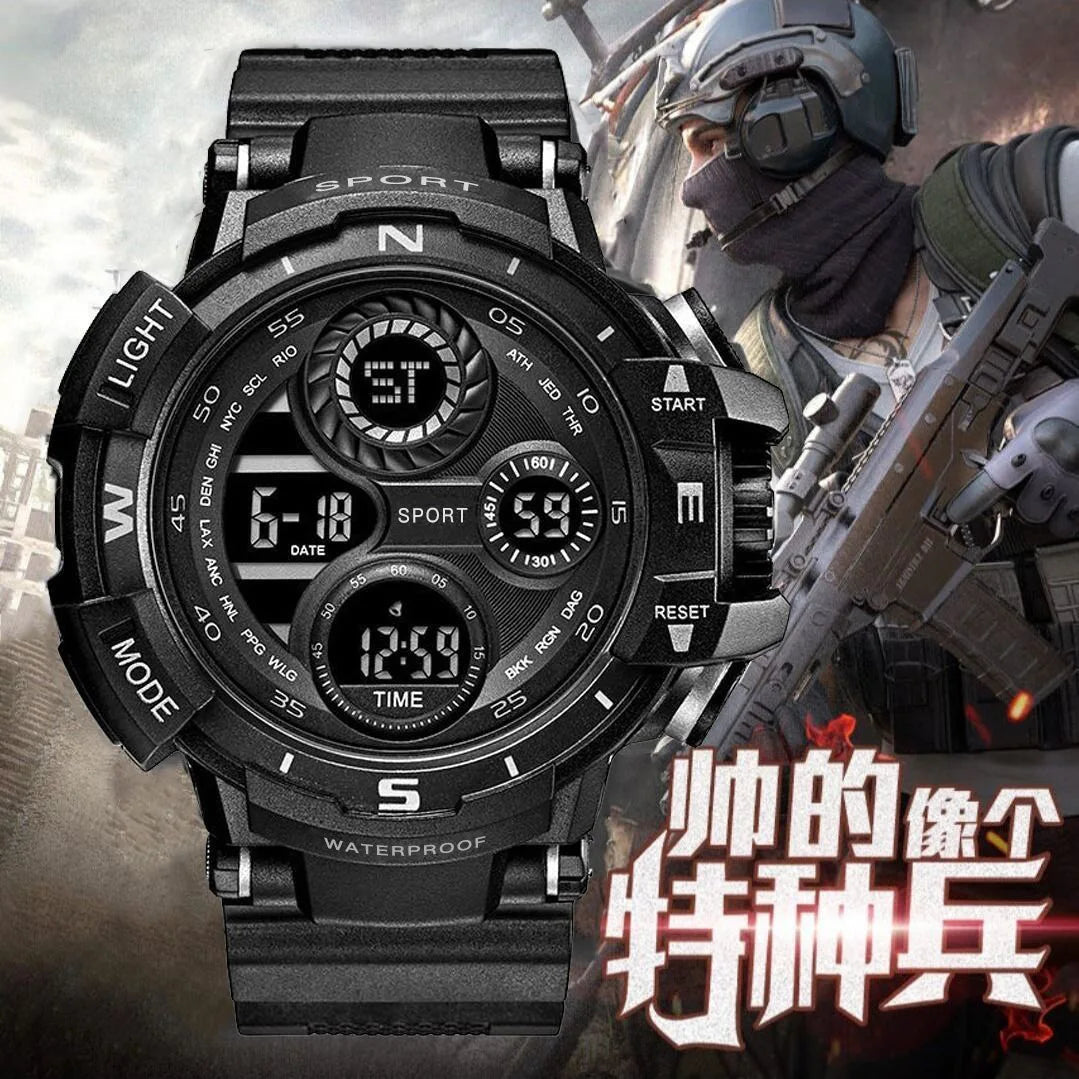 YIKAZE Men's Digital Electronic Watch Sports Glow 55mm Large Dial Student Outdoor Adventure Trend Multifunctional Watches Clock