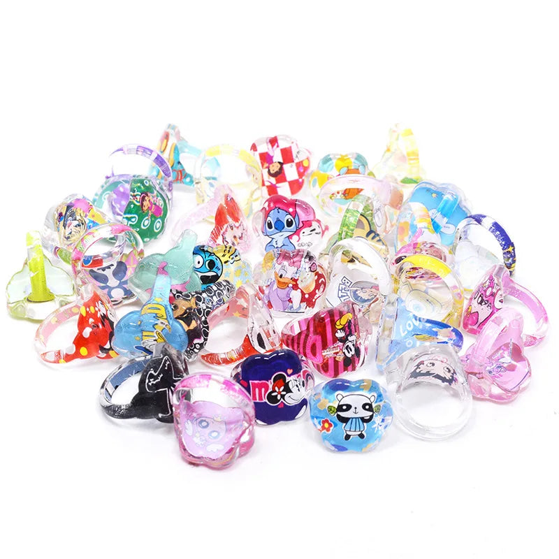 10PCS Anime Stitch Ring Party Favors Kawaii Lilo Stitch Children Acrylic Ring Cartoon Accessories Toy Kids Gift Supplies Ring
