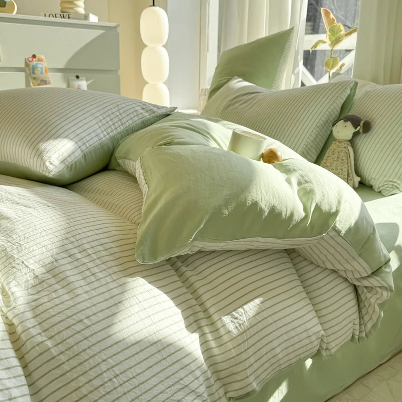 Washed Cotton Duvet Cover Set Quilt Set Ins Nordic Minimalist Style Grey Strip Bed Set Home Textile Bedding Set Bed Sheets 2025