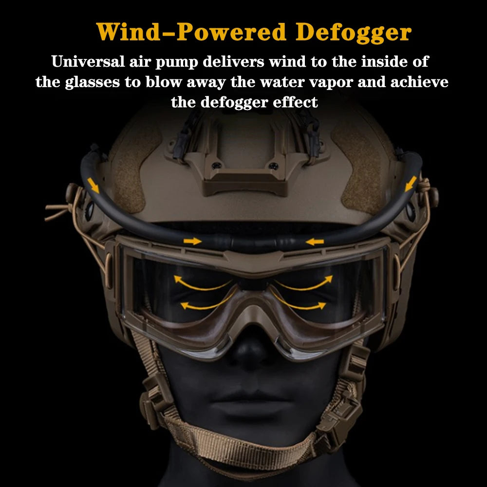 Tactical Goggles Fan Defogger Anti-Fog Kit Eyewear Air Defog for Airsoft Shooting Motocross Skiing Mountaineering Clear Vision
