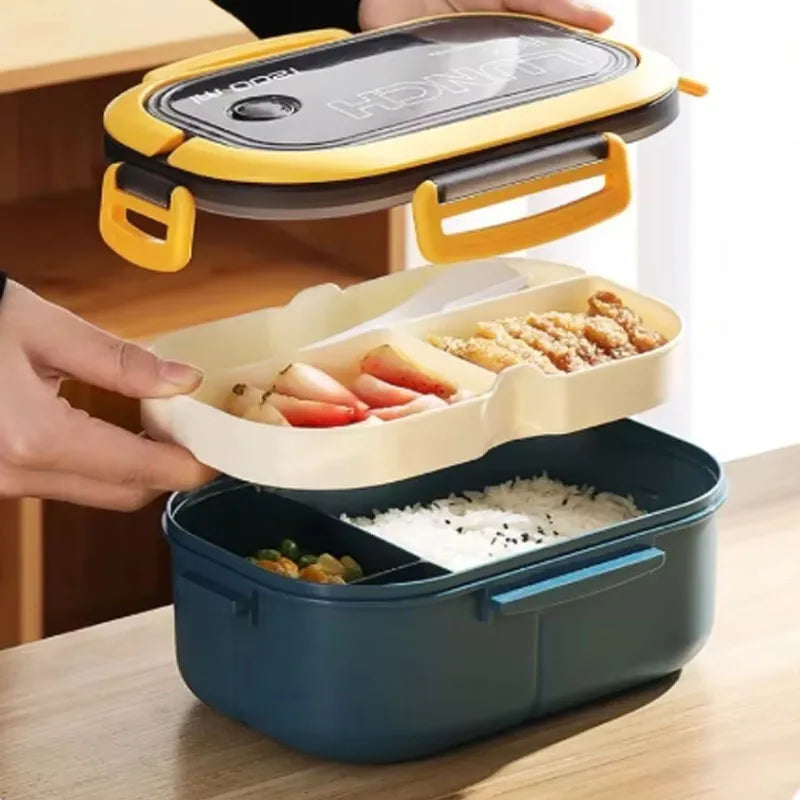【Hot sales】Student Lunch Box Thickened PP Plastic Material Partition Double Layer Lunch Box Office Lunch Box Can Be Heated
