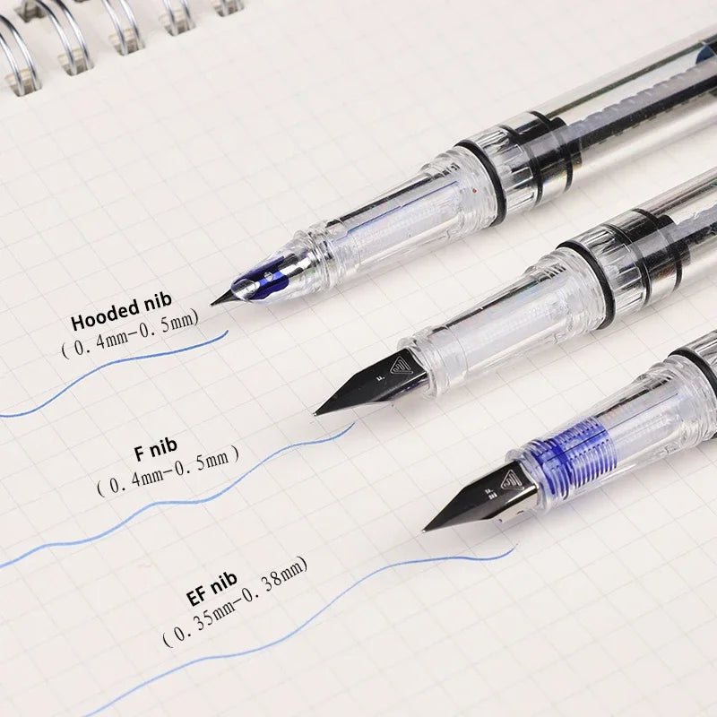 Student Practise Calligraphy Plastic Transparent Fountain Pen F Nib 0.5mm Hooded Nib 0.38mm Color Ink Pens School Supplies