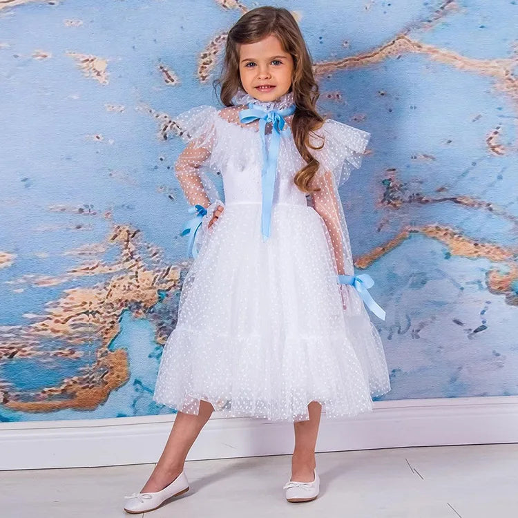 Princess Dress Baby Girls Kids Girl Lace Bowknot Tulle White Dresses Children Herben Luxury Frock Toddler Vestido Flower Clothes