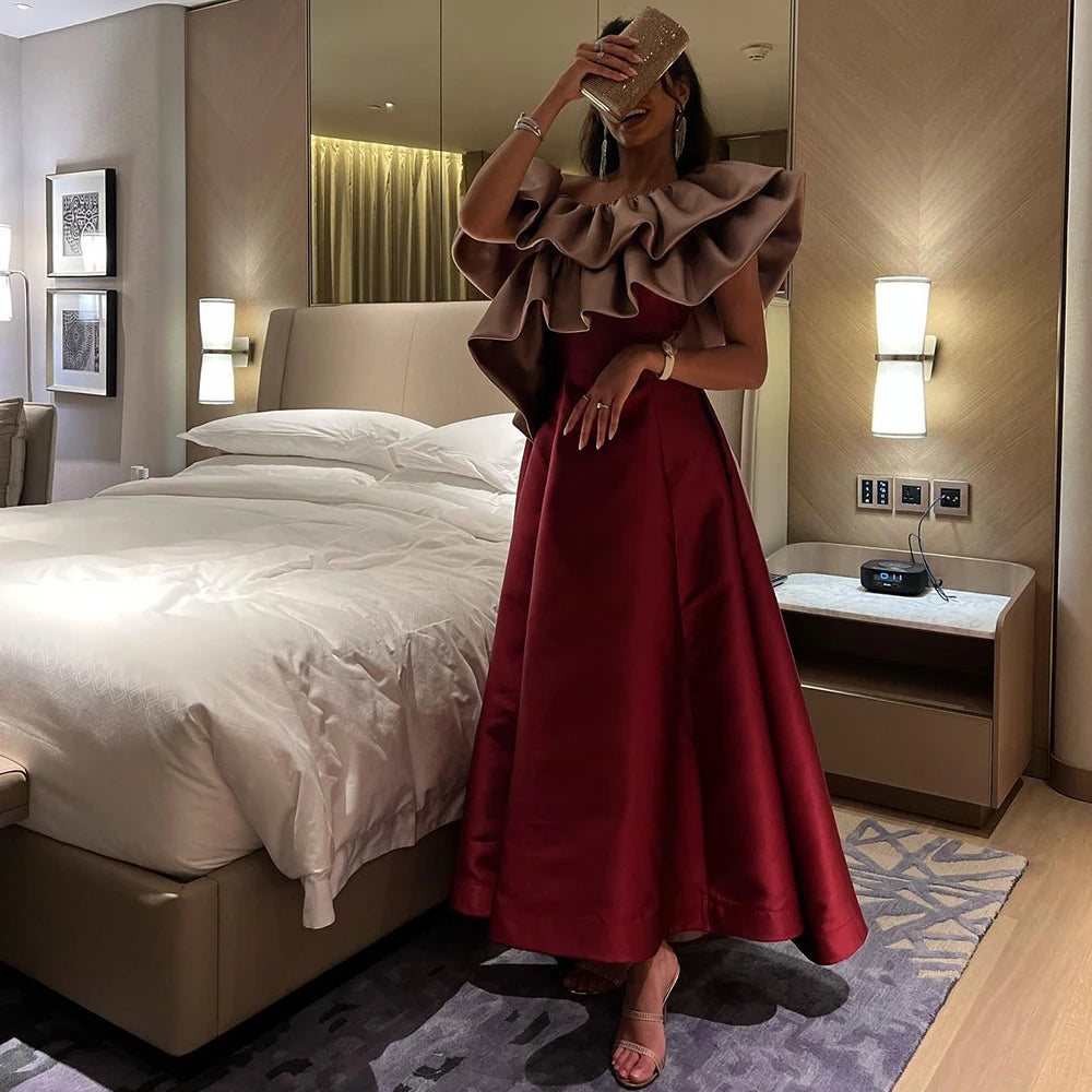 Sharon Said Burgundy Dubai Evening Dresses for Women Wedding Party 2025 Saudi Arabia Midi Short Formal Gowns SF057 Customized