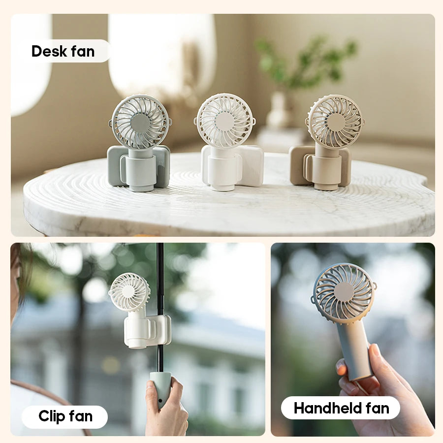 Portable Multifunctional Mini Clip Fan USB Rechargeable 1000mAh 3 Wind Speeds Adjustable Silent Handheld Fan for Travel Umbrella