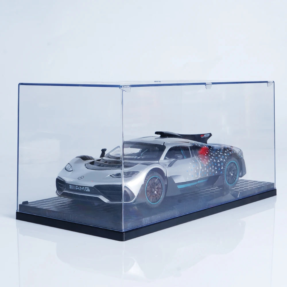 1:24 Gray Alloy Supercar Model with Sound and Light, Pull Back, Three Doors, Lift up Tail, Front Wheel Steering, Four Wheel Shock, Boy Toy