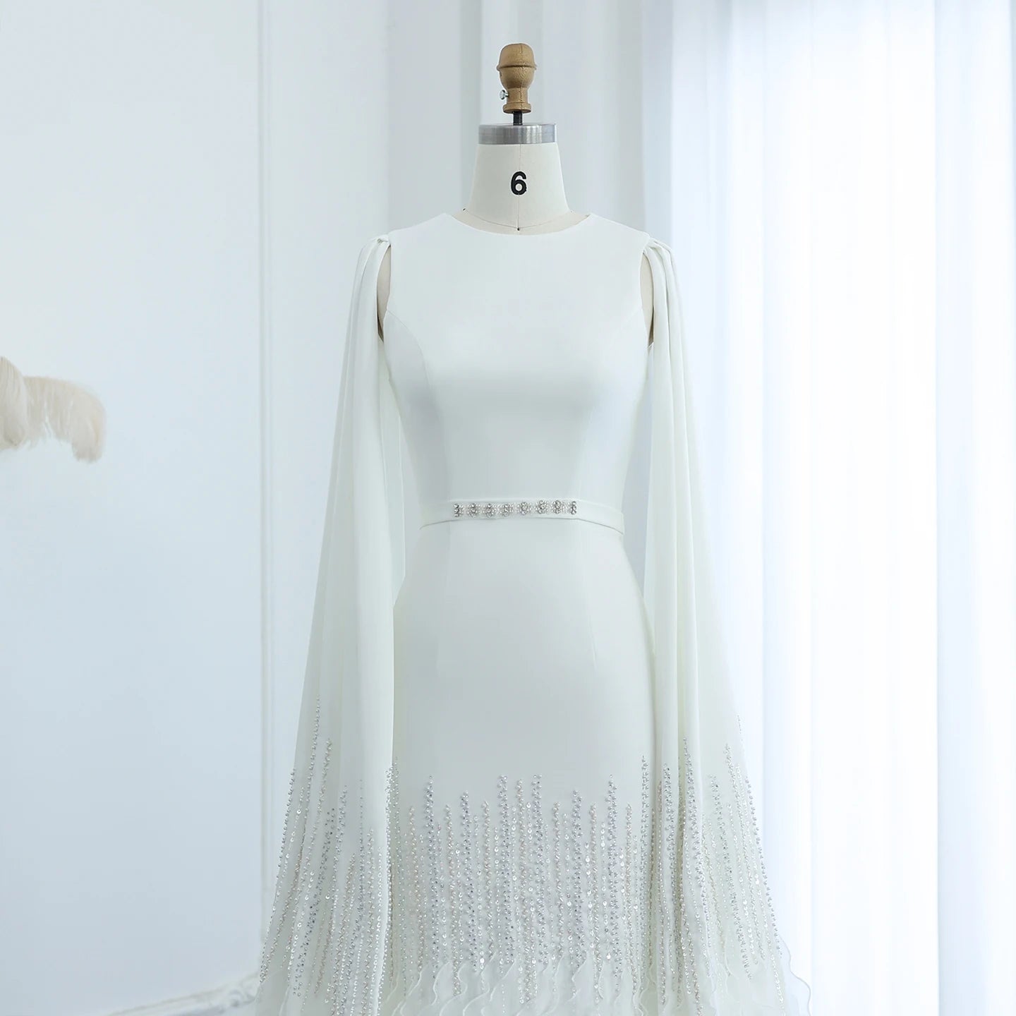 Sharon Said Luxury Dubai Nude Evening Dresses with Cape Sleeves Tiered Ruffles Arabic Women Wedding Party Gowns SS440 Customized