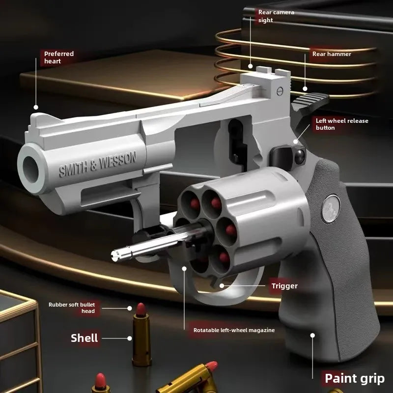 Soft Bullet Toy Gun Set with Ejecting Revolver for Kids, One-Key Detachable Pistol, Continuous Shooting