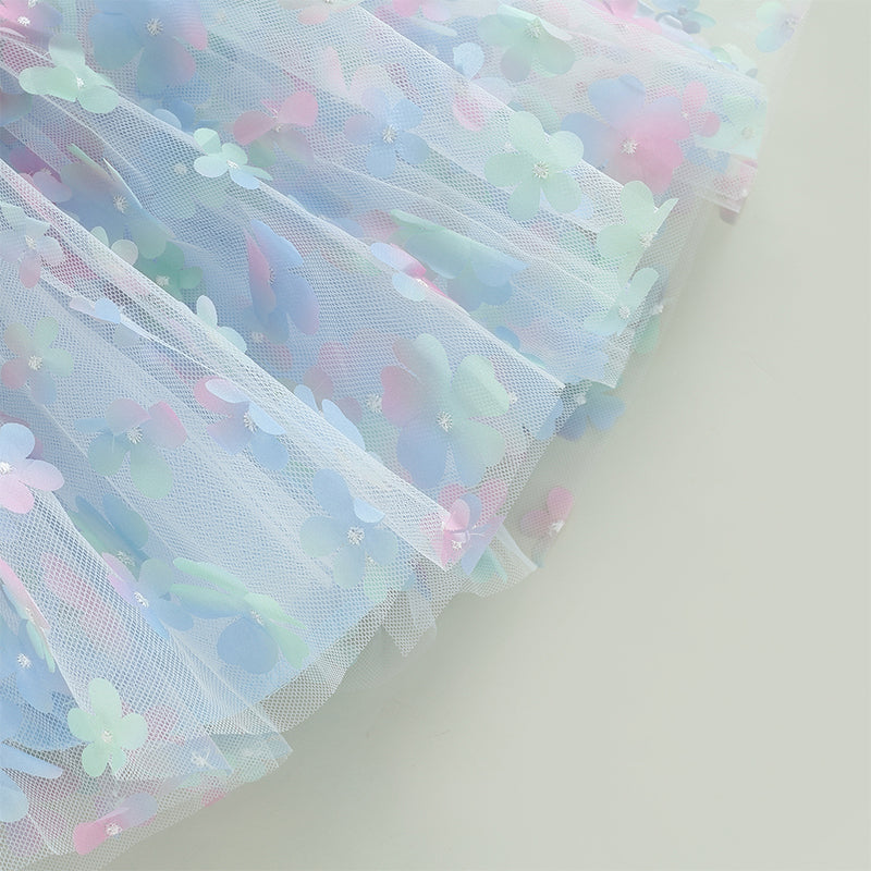 Pudcoco Kids Baby Girl Princess Dress, Puff Sleeve Tulle Dress Flower/Butterfly A-line Dress for Party Stage Show 1-6T