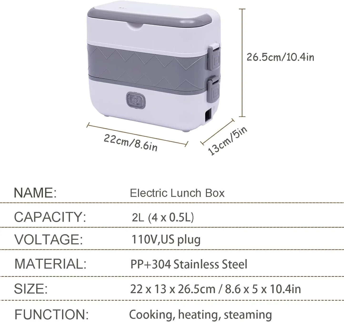 2 Layer 2L Electric Lunch Box Portable Self Cooking Heating Bento Lunch Box Multifunctional Mini Food Storage Warmer Container