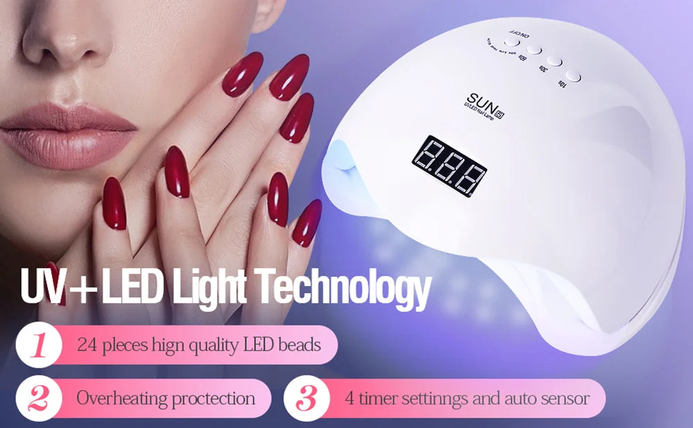 YIKOOLIN UV LED Nail Lamp 48W Nail Dryer with 4 Timers LCD Display Fast Curing of All Gel Nail Polish Nail Dryer Salon Tool