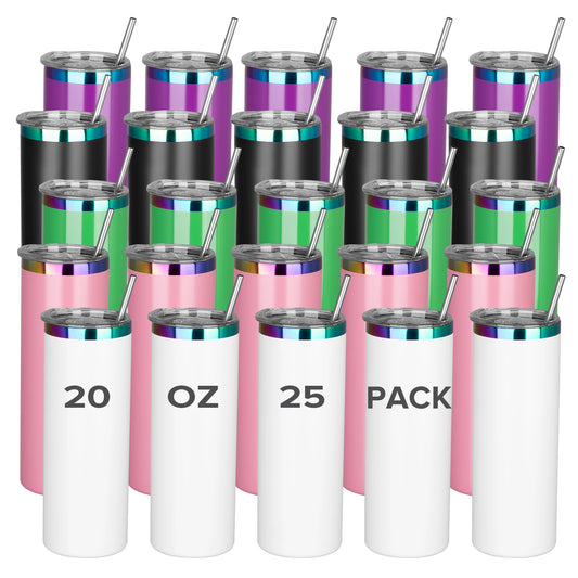 25 Pack20OZ powder coated Tumbler, Vacuum water bottles in Gold-Plated, Silver, and Rainbow styles, Laser engraved drinkwarecups