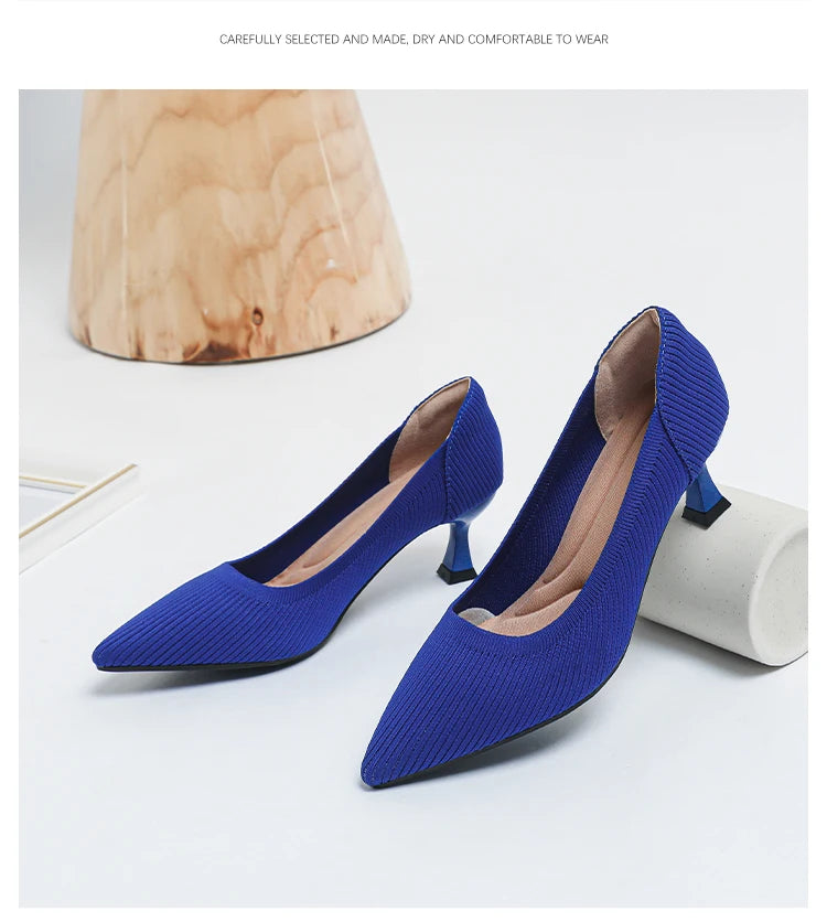Women's High Heels Fashion Pattern Soft Knitted Comfortable Breathable Shoes 2025 New (6cm High) - Belvar