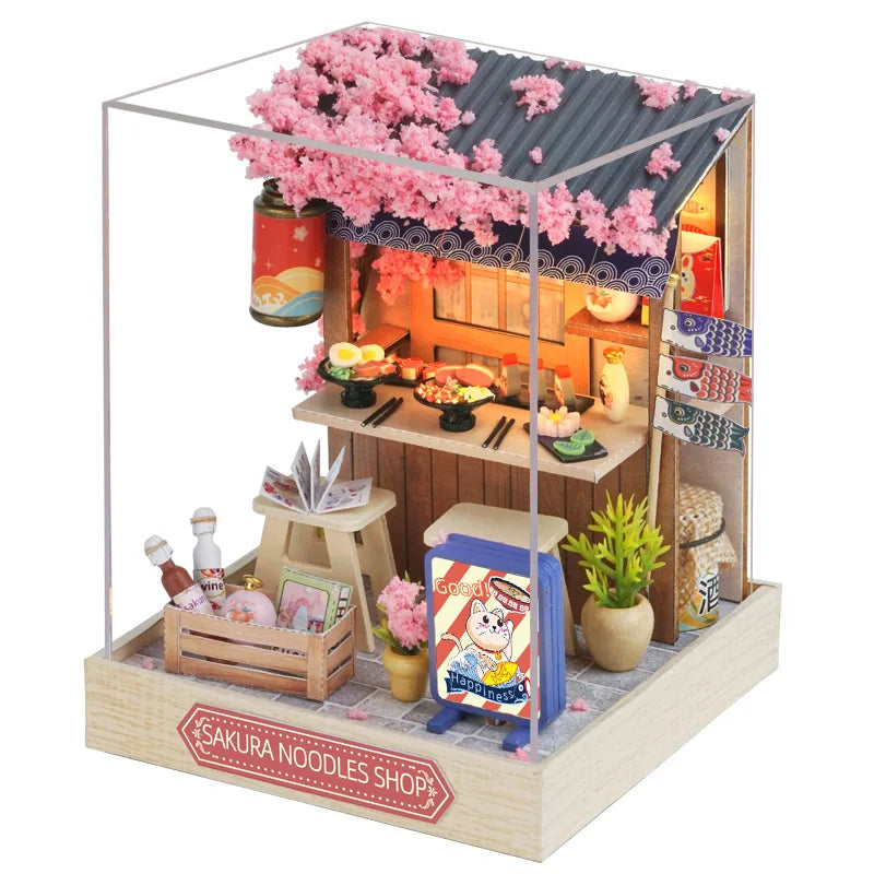 Wooden Miniature Doll House DIY Small House Kit Making Room Toys 3D Puzzle Assembly Building Model Toys for Birthday Gifts