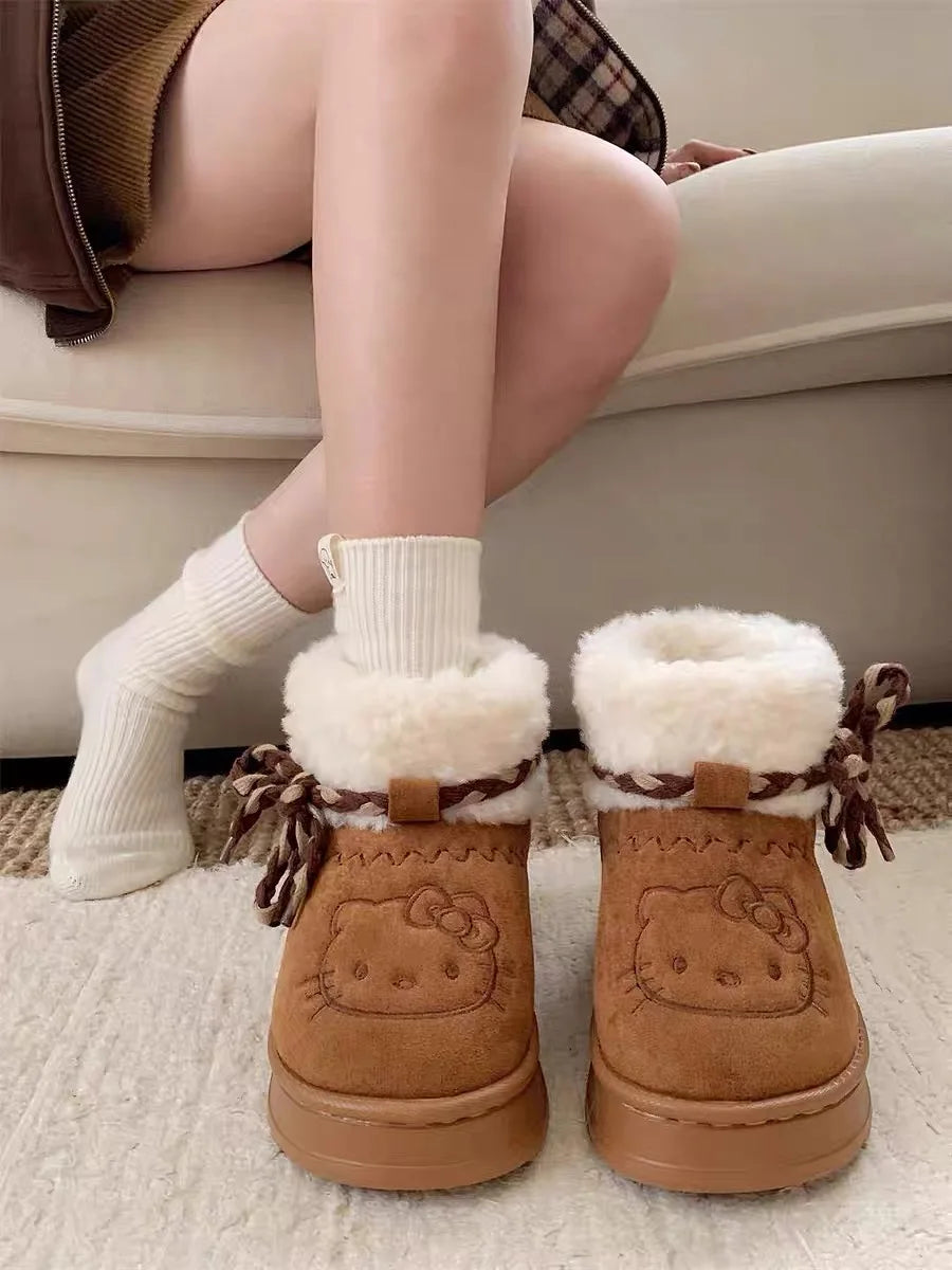 Sanrio Hello Kitty Snow Boots Anime Sanrio Women Y2k Snow Boots Cute Warm Cotton Shoes Kawaii Winter Non Slip Short Boot Gift